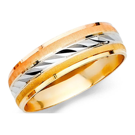 FB Jewels 14k Gold Round Cubic Zirconia Yellow White and Rose Three Color Ring Mens Anniversary Wedding Band Size 11