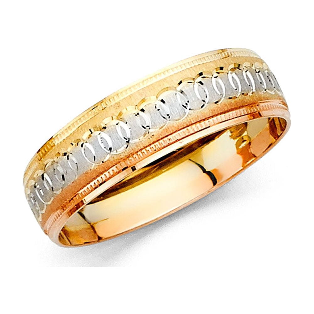 FB Jewels 14k Gold Round Cubic Zirconia Yellow White and Rose Three ...
