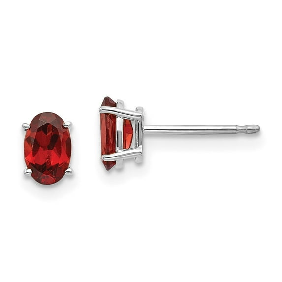 FB Jewels 14k White Gold 6x4 Garnet Earrings