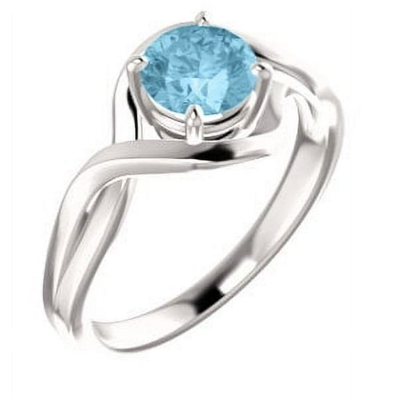 FB Jewels 14k White Gold Aquamarine Round 6 mm Polished Genuine Aquamarine Ring Size 7