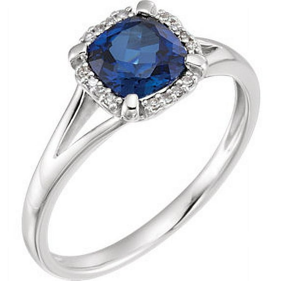FB Jewels 14k White Gold Created Blue Sapphire & .05 CTW Diamond Ring Size 7