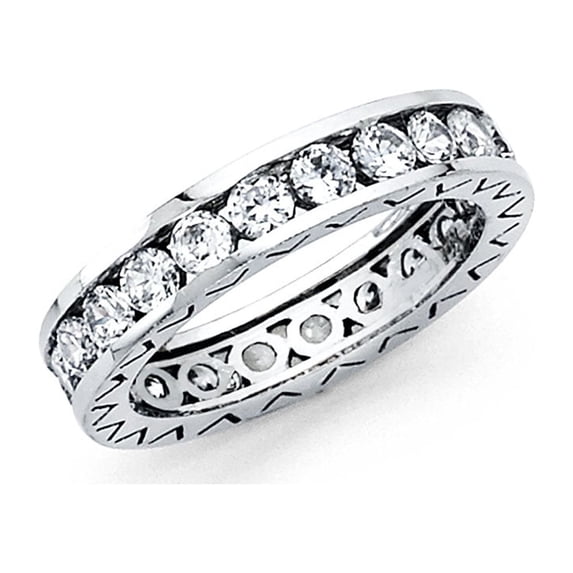 FB Jewels 14k White Gold Eternity Cubic Zirconia CZ Round Channel Set Stackable Bridal Engagement Ring Band Size 5