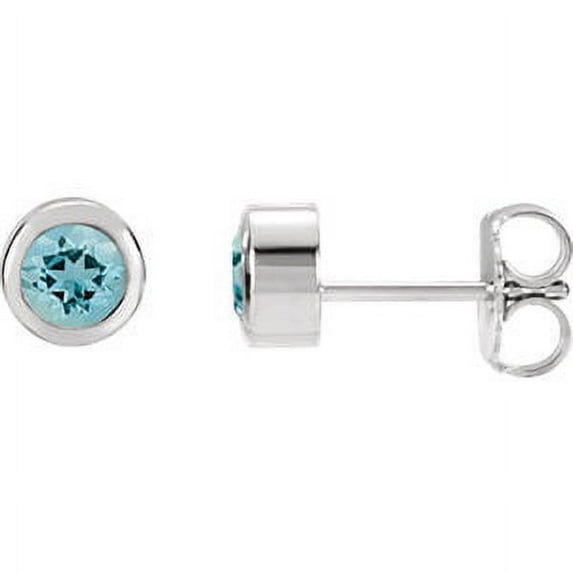 FB Jewels 14k White Gold Genuine Aquamarine 4 mm Pair Polished Genuine Aquamarine Earrings With Backs