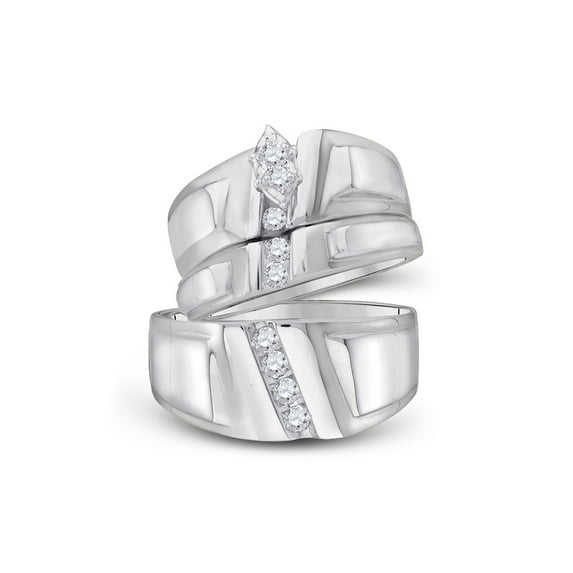 FB Jewels 14k White Gold Marquise Diamond Solitaire Womens Mens Matching Trio Wedding Bridal Set 1/4 Cttw