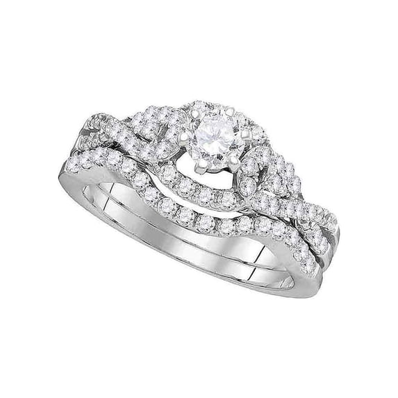FB Jewels 14k White Gold Round Diamond Woven Twist Bridal Wedding Ring Band Set 1 Cttw Size 5