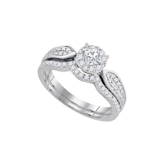 FB Jewels 14k White Gold Womens Princess Diamond Bridal Wedding Engagement Ring Band Set 3/4 Cttw