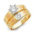 thumbnail image 1 of FB Jewels 14k White Yellow and Rose Three Color Gold Ladies Cubic Zirconia CZ Wedding Band and Engagement Bridal Ring Two Piece Set Size 7, 1 of 1