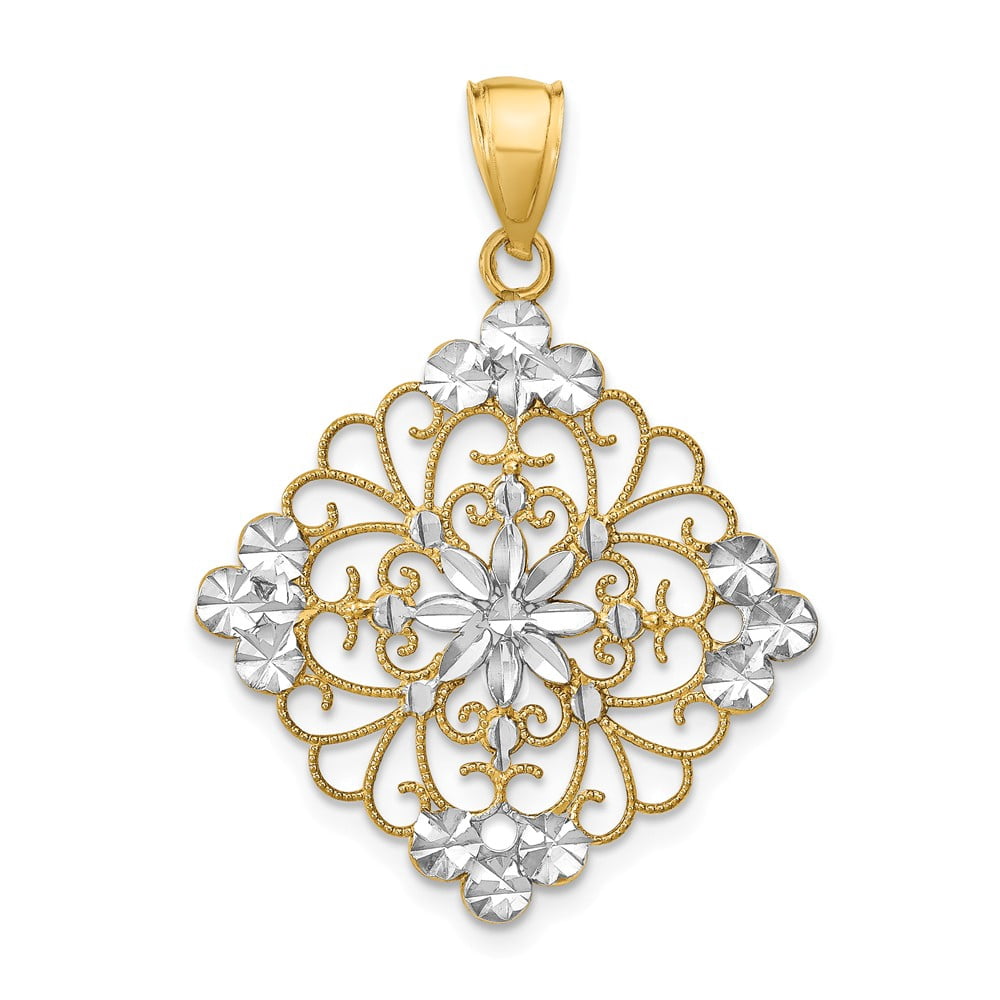 FB Jewels 14k White and Yellow Two Tone Gold Filigree Medallion Diamond ...