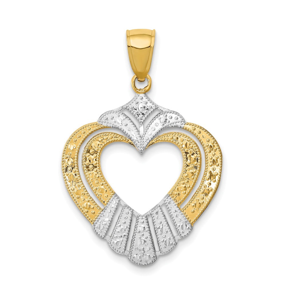 FB Jewels 14k White and Yellow Two Tone Gold Heart Cut Out with white ...