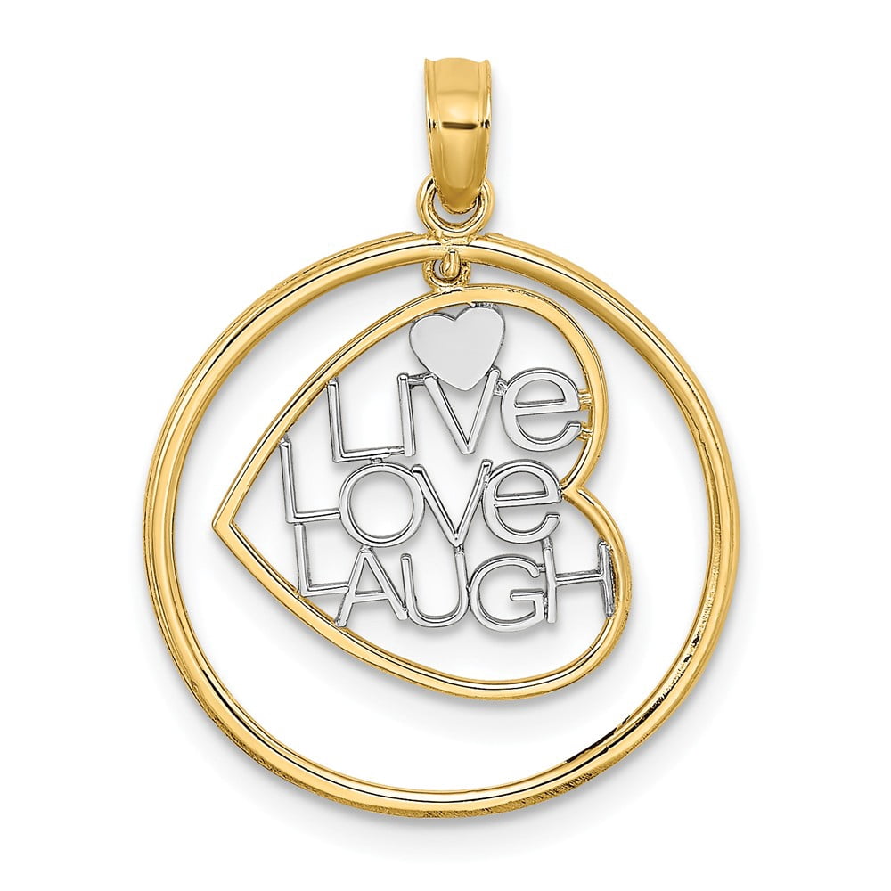 FB Jewels 14k White and Yellow Two Tone Gold Live Love Laugh In Heart ...