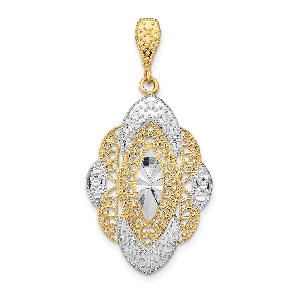 FB Jewels 14k White and Yellow Two Tone Gold Oval with filigree Scallop ...