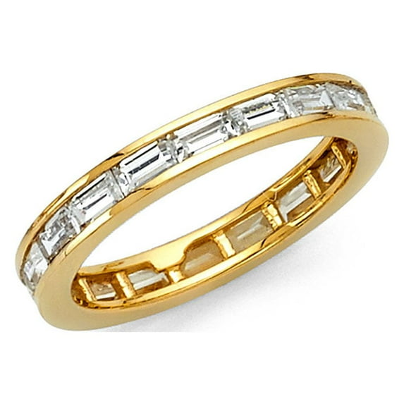 FB Jewels 14k Yellow Gold Baguette Channel Set Cubic Zirconia CZ 3mm Eternity Anniversary Wedding Ring Band 3/4 CTTW -Size 9