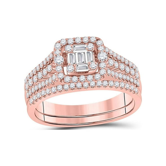 FB Jewels 14kt Rose Gold Baguette Diamond Square Bridal Wedding Engagement Ring 7/8 Cttw