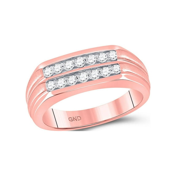 FB Jewels 14kt Rose Gold Mens Round Diamond Double Row Wedding Band Ring 1/2 Cttw