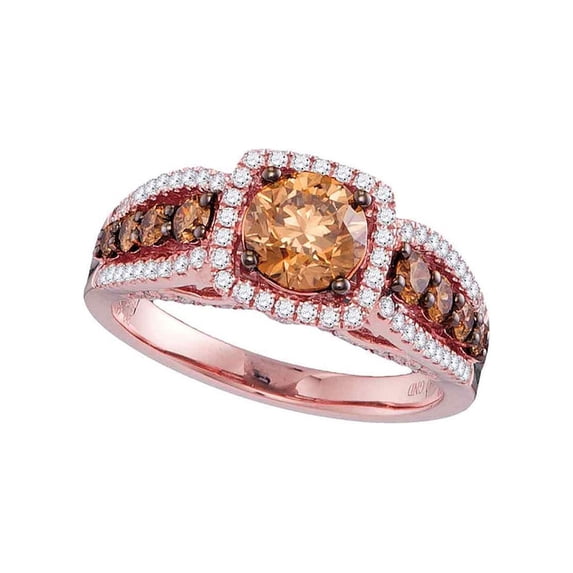 FB Jewels 14kt Rose Gold Round Brown Diamond Solitaire Bridal Wedding Engagement Ring 1-7/8 Cttw