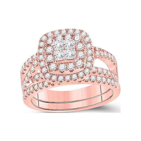 FB Jewels 14kt Rose Gold Womens Princess Diamond Bridal Wedding Engagement Ring Band Set 1.00 Cttw