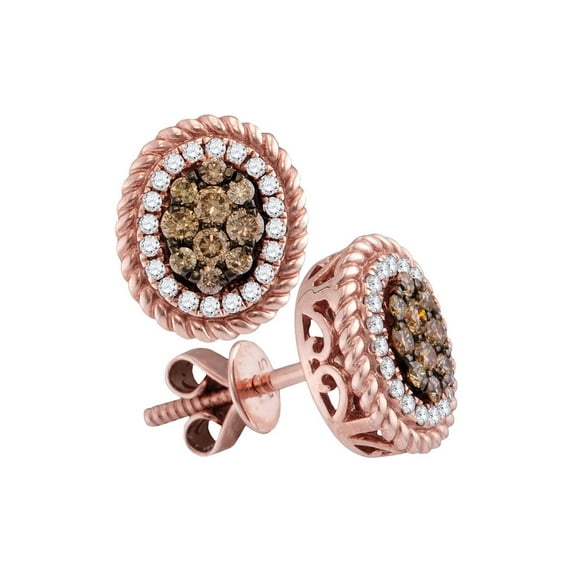 FB Jewels 14kt Rose Gold Womens Round Brown Diamond Rope Oval Earrings 3/8 Cttw
