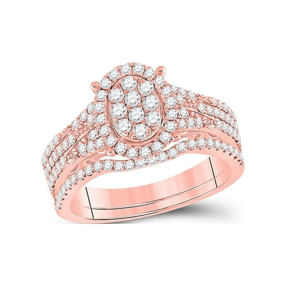 FB Jewels 14kt Rose Gold Womens Round Diamond Cluster Bridal Wedding Engagement Ring Band Set 1.00 Cttw