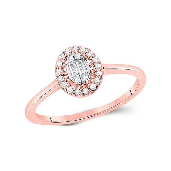 FB Jewels 14kt Rose Gold Womens Round Diamond Fashion Cluster Oval Ring 1/6 Cttw Size 5