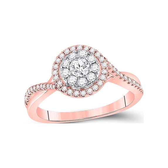 FB Jewels 14kt Rose Gold Womens Round Diamond Halo Solitaire Ring 1/2 Cttw