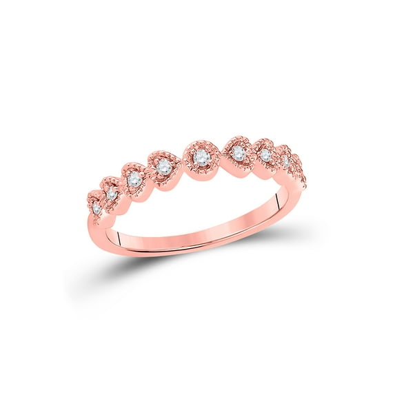 FB Jewels 14kt Rose Gold Womens Round Diamond Heart Stackable Band Ring 1/10 Cttw