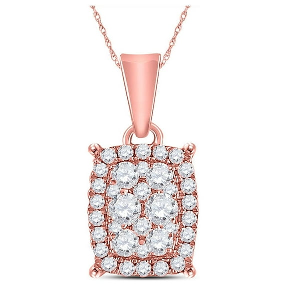 FB Jewels 14kt Rose Gold Womens Round Diamond Rectangle Cluster Pendant 1/4 Cttw