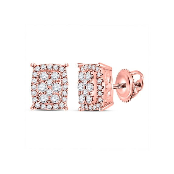 FB Jewels 14kt Rose Gold Womens Round Diamond Rectangular Cluster Earrings 1/4 Cttw