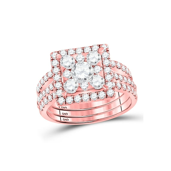 FB Jewels 14kt Rose Gold Womens Round Diamond Square 3-Piece Bridal Wedding Engagement Ring Band Set 2.00 Cttw