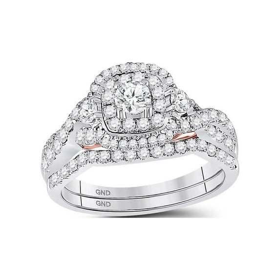 FB Jewels 14kt Two-tone Gold Round Diamond Bridal Wedding Ring Band Set 1 Cttw
