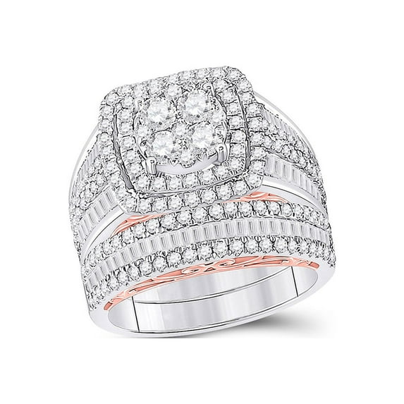 FB Jewels 14kt Two-tone Gold Round Diamond Bridal Wedding Ring Band Set 2-1/2 Cttw Size 8