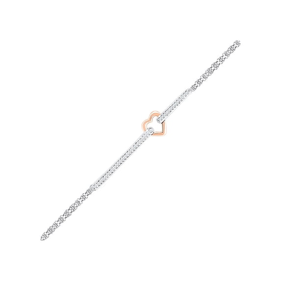 FB Jewels 14kt Two-tone Gold Womens Round Diamond Heart Fashion Bracelet 1/8 Cttw