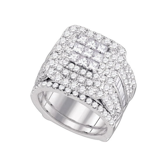 FB Jewels 14kt White Gold Diamond Cluster Wedding Bridal Ring Set 4 Cttw Size 6