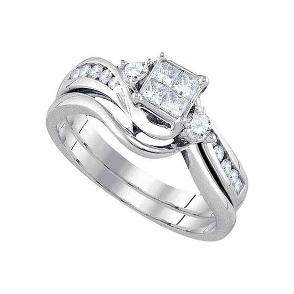 FB Jewels 14kt White Gold Diamond Princess Bridal Wedding Ring Band Set 1/2 Cttw Size 7