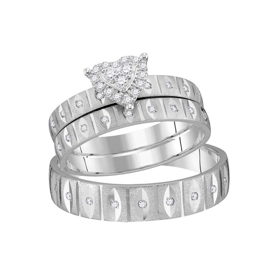 FB Jewels 14kt White Gold His Hers Round Diamond Heart Matching Wedding Set 1/4 Cttw Size 10