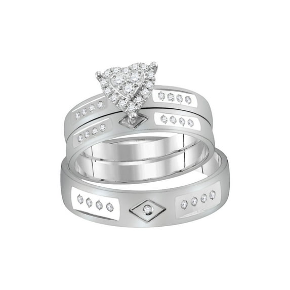 FB Jewels 14kt White Gold His Hers Round Diamond Heart Matching Wedding Set 1/4 Cttw Size 6.5