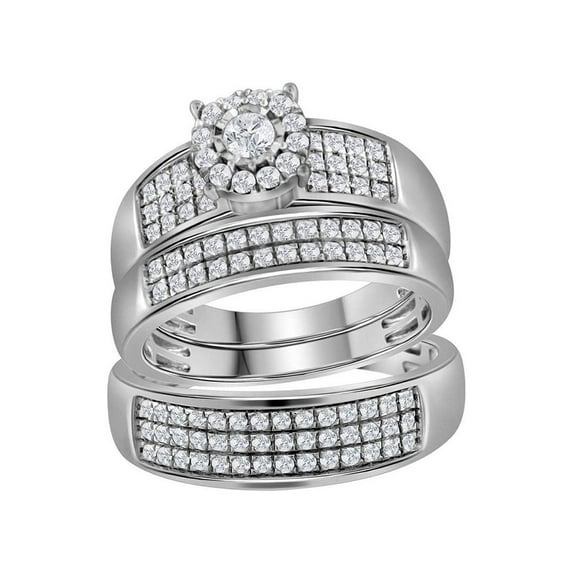 FB Jewels 14kt White Gold His Hers Round Diamond Solitaire Matching Bridal Wedding Ring Band Set 7/8 Cttw