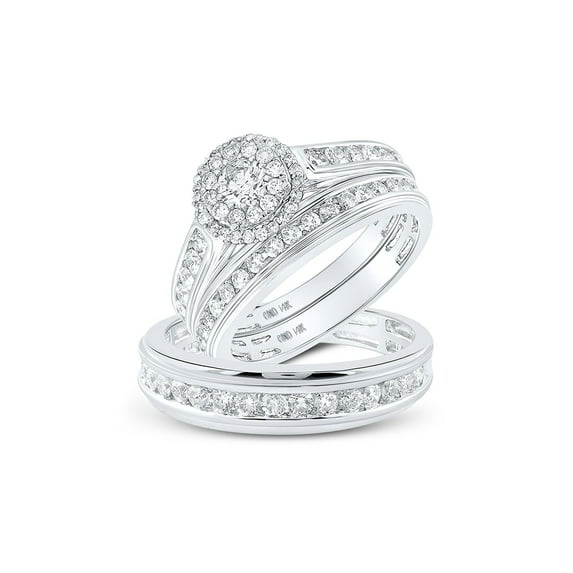 FB Jewels 14kt White Gold His Hers Round Diamond Solitaire Matching Wedding Set 1-5/8 Cttw Size 9