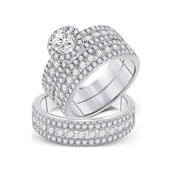 FB Jewels 14kt White Gold His Hers Round Diamond Solitaire Matching Wedding Set 3 Cttw