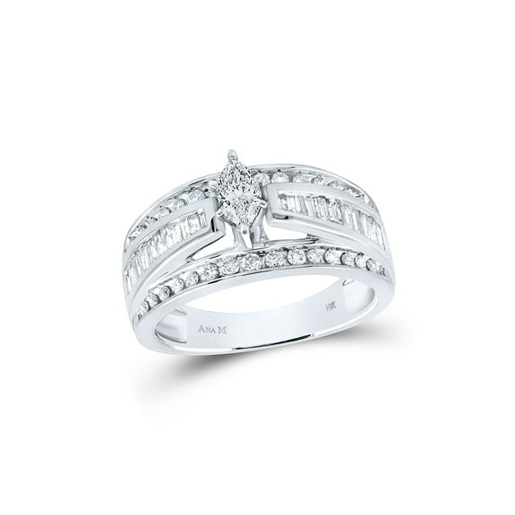 FB Jewels 14kt White Gold Marquise Diamond Solitaire Bridal Wedding Engagement Ring 1 Cttw Size 7.5