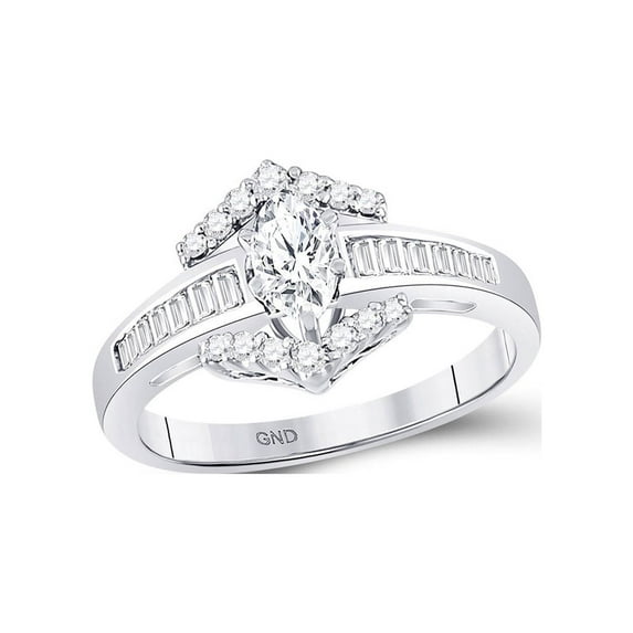 FB Jewels 14kt White Gold Marquise Diamond Solitaire Bridal Wedding Engagement Ring 3/4 Cttw Size 6