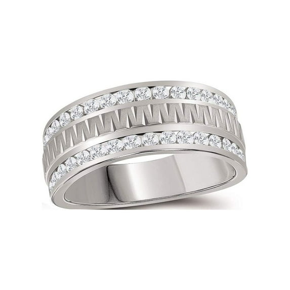 FB Jewels 14kt White Gold Mens Round Channel-set Diamond Grecco Textured Double Row Wedding Band Ring 1.00 Cttw
