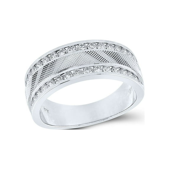 FB Jewels 14kt White Gold Mens Round Diamond Double Row Textured Wedding Band Ring 1 Cttw