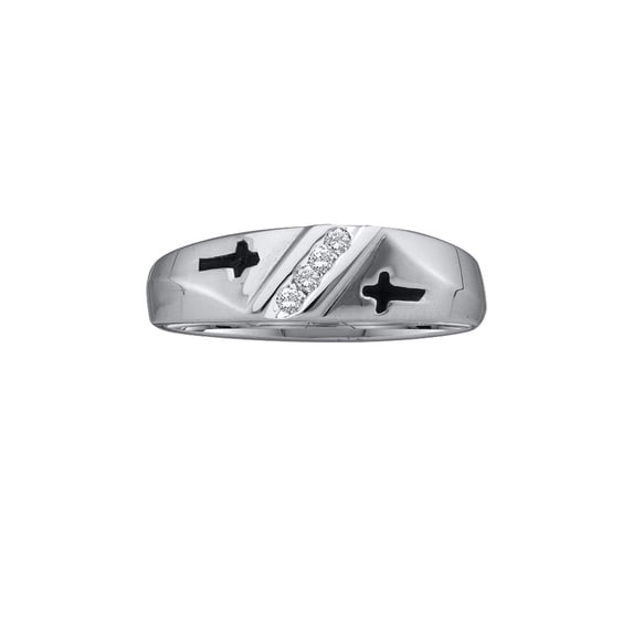FB Jewels 14kt White Gold Mens Round Diamond Single Row Cross Wedding Band 1/20 Cttw