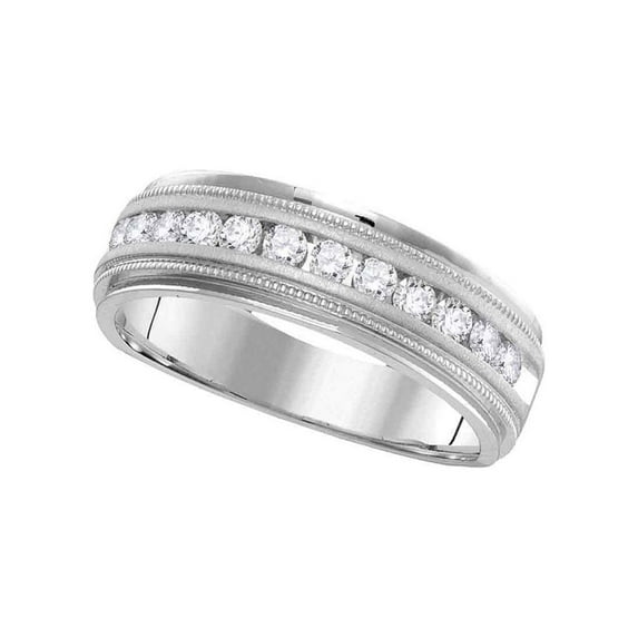 FB Jewels 14kt White Gold Mens Round Diamond Wedding Single Row Band Ring 1/2 Cttw Size 10