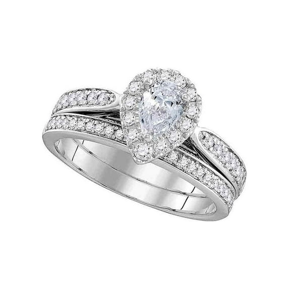 FB Jewels 14kt White Gold Pear Diamond Bridal Wedding Ring Band Set 1 Cttw Size 6