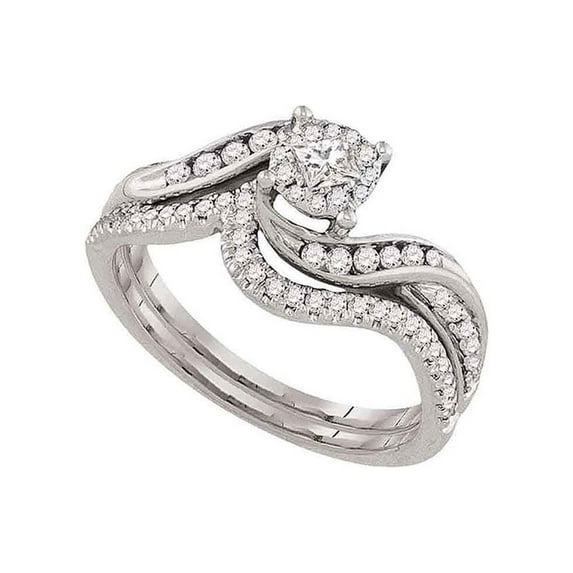 FB Jewels 14kt White Gold Princess Diamond Bridal Wedding Ring Band Set 1/2 Cttw Size 8.5