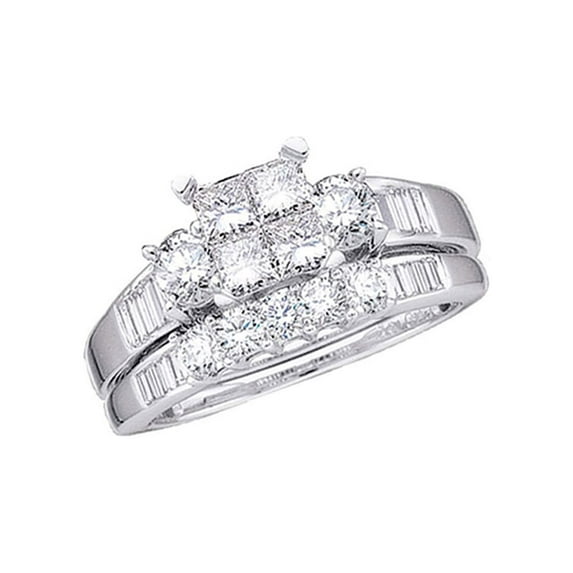 FB Jewels 14kt White Gold Princess Diamond Bridal Wedding Ring Band Set 1 Cttw Size 6