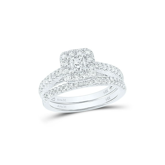 FB Jewels 14kt White Gold Princess Diamond Bridal Wedding Ring Band Set 1 Cttw Size 8