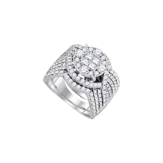 FB Jewels 14kt White Gold Princess Diamond Bridal Wedding Ring Band Set 2 Cttw