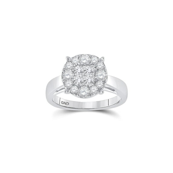 FB Jewels 14kt White Gold Princess Diamond Cluster Bridal Wedding Engagement Ring 1 Cttw Size 5